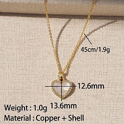 Сердце Кулон из натуральной раковины, латунная цепочка., регулируемые слайдерные ожерелья для женщин, золотые, цвет морской раковины, сердце, 17.72 дюйм (45 см), Кулон : 12.6x13.6 мм