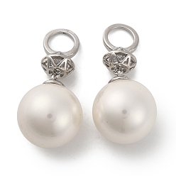 Платина Покрытие стойки латунь микропаве прозрачные подвески из кубического циркония, долговечный, с стеклянные бусы, круглые, платина, 14.5~15x12~12.5 мм, отверстие : 5.3 мм