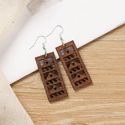 Mountain Богемные деревянные серьги-подвески, прямоугольные, платина, гора, 50x20 мм