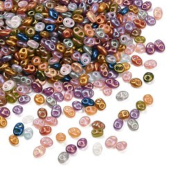 (52) Непрозрачная лаванда Стеклянные бусины цвета металлик, 2-луночное, овальные, разноцветные, 5~6x4~5x2.5~3 мм, отверстие : 1 мм, около 150 шт / упаковка