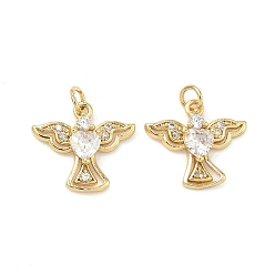 Прозрачный Латунные микро проложить кубического циркония подвески, ангельские прелести, без свинца и без кадмия, стойки покрытие, долговечный, реальный 18 k позолоченный, прозрачные, 13x14x3 мм, Перейти кольцо: 4x0.8 мм, 2.5 мм внутренним диаметром