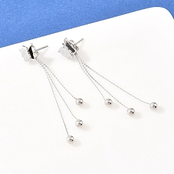 Нержавеющая Сталь Цвет Бабочка 304 серьги-гвоздики из нержавеющей стали с кисточками, цвет нержавеющей стали, 55x9 мм