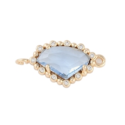 Васильковый Позолоченные латунные подвески с прозрачным фианитом, без кадмия и без свинца, стеклянные звенья в форме сердца, васильковый, 24x13x5 мм, отверстие : 1.5 мм