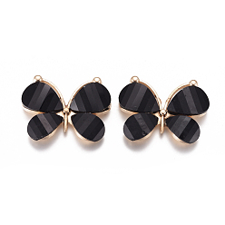 Black Alloy Pendants, with Resin, Faceted, Butterfly, Light Gold, Black, 21~22x28~29x4.5mm, Hole: 2.5mm.