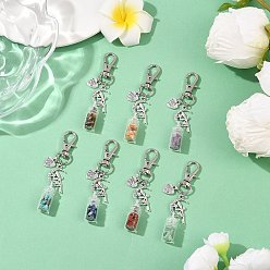 Античное Серебро 7 шт. подвески в виде чакры из натуральных и синтетических драгоценных камней и стеклянных бутылок, с подвесками из сплава в виде луны, феи и сердца и поворотными застежками, античное серебро, 77 мм