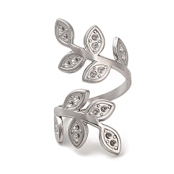 Нержавеющая Сталь Цвет Не тускнеет 304 компоненты открытого кольца манжеты из нержавеющей стали, настройки звонка, листовая ветка, цвет нержавеющей стали, размер США 6 1/4 (16.7 мм), лоток : 1.8 мм