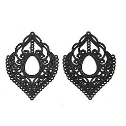 Noir Maillons de composants de lustre en acier inoxydable peints à la bombe, fleur en filigrane, noir, 403mm, trou: 41x30.5x0.5 mm et 0.9 mm