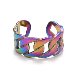 Rainbow Color Rainbow Color Ion Plating(IP) 304 Stainless Steel Curb Chain Open Cuff Ring for Women, US Size 8 1/4(18.3mm)