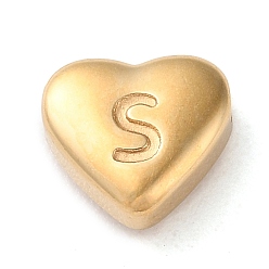 Letter S 201 Stainless Steel Beads, Golden, Heart, Letter S, 7x8x3.5mm, Hole: 1.5mm