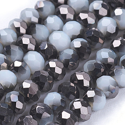 Black Electroplate Glass Faceted Rondelle Beads Strands, Imitation Jade, Half Plated, Black, 3x2mm, Hole: 1mm, about 165~169pcs/strand, 15~16 inch(38~40cm)
