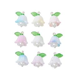 (52) Непрозрачная лаванда 9шт. подвески из акриловых и стеклянных бусин, с серебряной петлей, колокольчик, разноцветные, 19x15x15 мм, отверстие : 2 мм