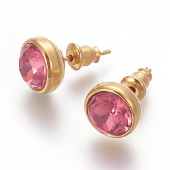 Бледно-фиолетовый Красный 304 из нержавеющей стали уха шпильки, с кубического циркония, ионное покрытие (ip), плоско-круглые, золотые, бледно-фиолетовый красный, 10x17 мм , штифт: 0.7 мм