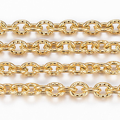 Золотой Ионное покрытие (ip) 304 текстурированные кабельные цепи из нержавеющей стали, с катушкой, несварные, овальные, золотые, 3x2.4x0.6 мм, около 32.8 футов (10 м) / рулон