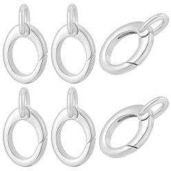 Platinum 8Pcs Brass Spring Gate Rings, Oval, Cadmium Free & Lead Free, Long-Lasting Plated, Platinum, 15.5x9x2.5mm, Hole: 1.8x2.5mm