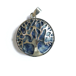 Blue Spot Jasper Natural Blue Spot Jasper Pendants, with Metal Finding, Tree of Life, 27x27x7mm
