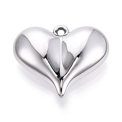 Серебро Акриловые подвески, сердце прелести, серебряные, 35.5x44x14.5 мм, отверстие : 3.5 мм