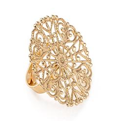 Light Gold Adjustable Brass Filigree Ring Setting Components, Long-Lasting Plated, Flower Pad Ring Bases, Light Gold, 17mm, Tray: 31x0.8mm