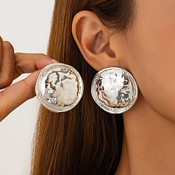 Плоский Круглый Серьги-гвоздики из сплава со стальной булавкой, платина, плоско-круглые, 40 мм