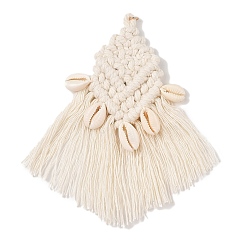 Белый Подвески из полипропилена, с фурнитурой из сплава и подвесками из ракушек, ромб, белые, 130~135x42~44x9~10 мм, отверстие : 5 мм