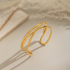 Настоящее золото 18K Минималистичные 304 браслеты-манжеты из нержавеющей стали для женщин, крестик, реальный 18 k позолоченный, внутренний диаметр: 2-1/4 дюйм (5.7 см)