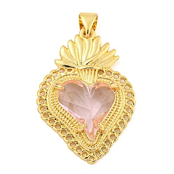 Pink Стойки обшивки латунные подвески, со стеклом, долговечный, без кадмия и без свинца, клубника прелести, розовые, 30x21x6.5 мм, отверстие : 4x3.5 мм