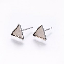 Stainless Steel Color Tarnish Resistant 304 Stainless Steel Stud Earring Settings, Triangle, Stainless Steel Color, Tray: 7x6mm, 7x8x1.2mm, Pin: 0.8mm