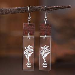 August Poppy Акриловые серьги с подвесками в богемном стиле с цветком рождения, нержавеющей стали, украшения для женщин, платина, Августовский мак, 80x15 мм