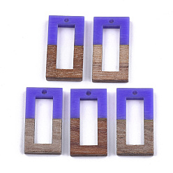 Розовато-лиловый Подвески из смолы и ореха, прямоугольные, розовато-лиловый, 27~28x14.5x3~4 мм, отверстие : 1.5 мм