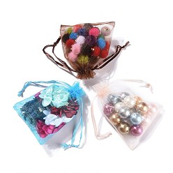 Mixed Color Organza Gift Bags, Plain Style, with Drawstring, Rectangle, Mixed Color, 12x9cm