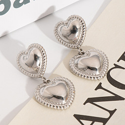 Серебро 304 серьги-гвоздики в форме сердца из нержавеющей стали, серебряные, 38x17.5 мм