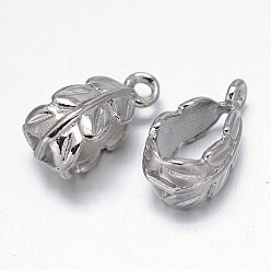 Platinum Leaf Rack Plating Brass Tube Bails, Loop Bails, Bail Beads, Platinum, 14x7x8mm, Hole: 1mm, Inner Diameter: 8x4mm