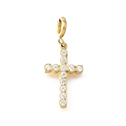 Настоящее золото 18K Крест 304 подвеска из нержавеющей стали с кристаллами и стразами, с застежками пружинного кольца, ионное покрытие (ip), реальный 18 k позолоченный, 24 мм