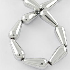 с Покрытием Серебра Немагнитные синтетический гематит бисер пряди, бисер нитей, класс А, слеза, со серебряным покрытием, 16x8x8 мм, отверстие : 1 мм