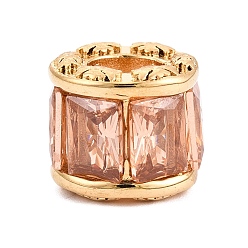 Персиковый Слойка 304 Европейские бусины из нержавеющей стали с кубическим цирконием, колонка, бусины с большим отверстием, вакуумное покрытие pvd, реальный 18 k позолоченный, розовые, 11.5x13x11.5 мм, отверстие : 6x5 мм