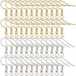 Золотой & Серебряный 300 шт. 2 стиль 304 крючки для серег из нержавеющей стали, провод уха, с горизонтальной петлей, золотые и нержавеющая сталь цвет, 20~22x20~21x3 мм, отверстие : 2 мм, штифты : 0.6~0.7 мм, 150 шт / стиль