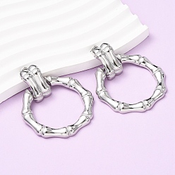 Нержавеющая Сталь Цвет 304 серьги-гвоздики из бамбука из нержавеющей стали, цвет нержавеющей стали, 57x46.5 мм