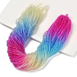 Разноцветный Прозрачные окрашенные стеклянные бусины, граненые, рондель, красочный, 2.6x2.5 мм, отверстие : 0.5 мм, около 135~140 шт / нитка, 26~27 см