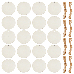 PapayaWhip 50Pcs Unfinished Wood Big Pendants, with 5Pcs Jute Cord, Flat Round, PapayaWhip, 75x2.5mm, Hole: 3mm