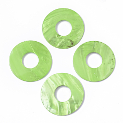 Pale Green Spray Painted Freshwater Shell Pendants, Donut, Pale Green, 60x3mm, Hole: 23.5mm