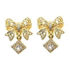 Настоящее золото 18K Бант и ромб латунные микропаве прозрачные кубические цирконии европейские бусины, бусины с большим отверстием, долговечный, без кадмия и без свинца, стойки покрытие, реальный 18 k позолоченный, 17.5x14x10.5 мм, отверстие : 4 мм