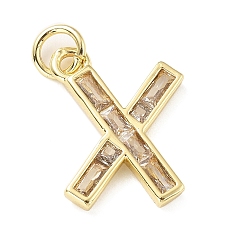 Letter X Латунные микро проложить кубического циркония подвески, письмо амулеты, с прыгающим кольцом, реальный 18 k позолоченный, Письмо X, 16.5x12.5x2 мм, отверстие : 3.5 мм