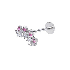 Arch 316 Серьги-гвоздики из хирургической нержавеющей стали с розовыми кубическими циркониями, цвет нержавеющей стали, арка, 9 мм, Руководитель: 4 mm, бар: 8 mm