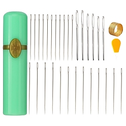 Средний Весенно-Зеленый Швейные иглы из углеродистой стали, большие иглы для глаз, для шитья, вышивка поделки, включая коробку для игл, наперсток, нитевдеватель, средний весенний зеленый, 110x170x10 мм