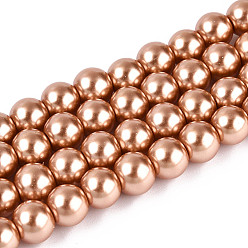 Сэнди Коричневый Выпечка окрашены перламутровый стекла жемчужные нити круглый шарик, песчаный коричневый, 8~9 мм, отверстие : 1 мм, около 100~105 шт / нитка, 31.4 дюйм