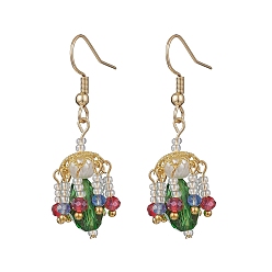 Зеленый Серьги-подвески в виде стеклянных фонарей, со стеклянным жемчугом и 304 крючками для сережек из нержавеющей стали, золотые, зелёные, 43.5x11 мм