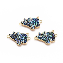 Paua Shell Brass Links Connectors, with Natural Paua Shell/Abalone Shell and Enamel, Long-Lasting Plated, Pig, Colorful, Golden, 15x25x2.5mm, Hole: 1.5mm