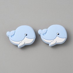Light Blue Dolphin Food Grade Eco-Friendly Silicone Beads, Light Blue, 21x29x9mm, Hole: 2mm