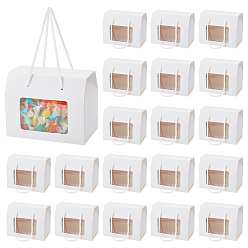 Белый Подарочные коробки с ручками из картона, веревками из полиэстера, пластиковый корпус с видимым окном, прямоугольные, белые, 15x9x12 см