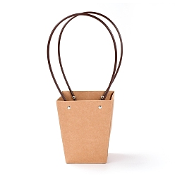 BurlyWood Trapezoid Kraft Paper Gift Bags with Plastic Haddles, BurlyWood, 35.6x13x1.8cm