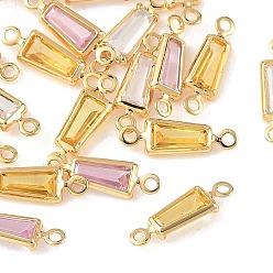 Mixed Color SHEGRACE Brass Pave Cubic Zirconia Trapezoid Connector Charms, Cadmium Free & Nickel Free & Lead Free, Long-Lasting Plated, Real 18K Gold Plated, Mixed Color, 12x4x2mm, Hole: 1mm